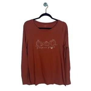 LOFT outlet orange long sleeve graphic tee casual scoop neck pumpkins please M